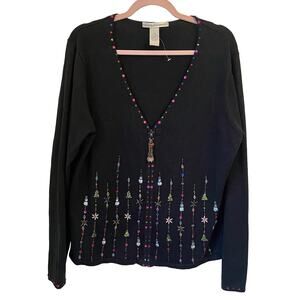 VTG Carly St. Claire Christmas Cardigan Sweater XL Zip Up Holiday Sequin Beaded